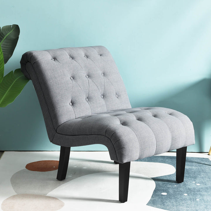 Modern Upholstered Accent Chair with Button Tufted Fabric-Light Grey
