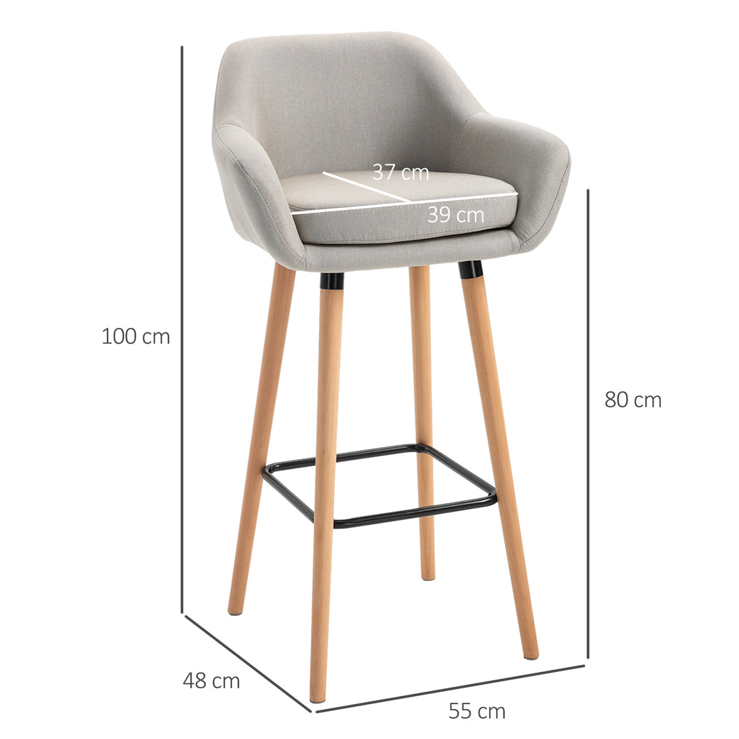 Set of 2  Bar Stools Modern Upholstered Seat Bar Chairs w/ Metal Frame, Solid Wood Legs Living Room Dining Room Fabric Furniture - Beige