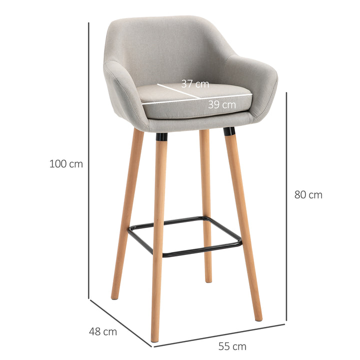 Set of 2  Bar Stools Modern Upholstered Seat Bar Chairs w/ Metal Frame, Solid Wood Legs Living Room Dining Room Fabric Furniture - Beige