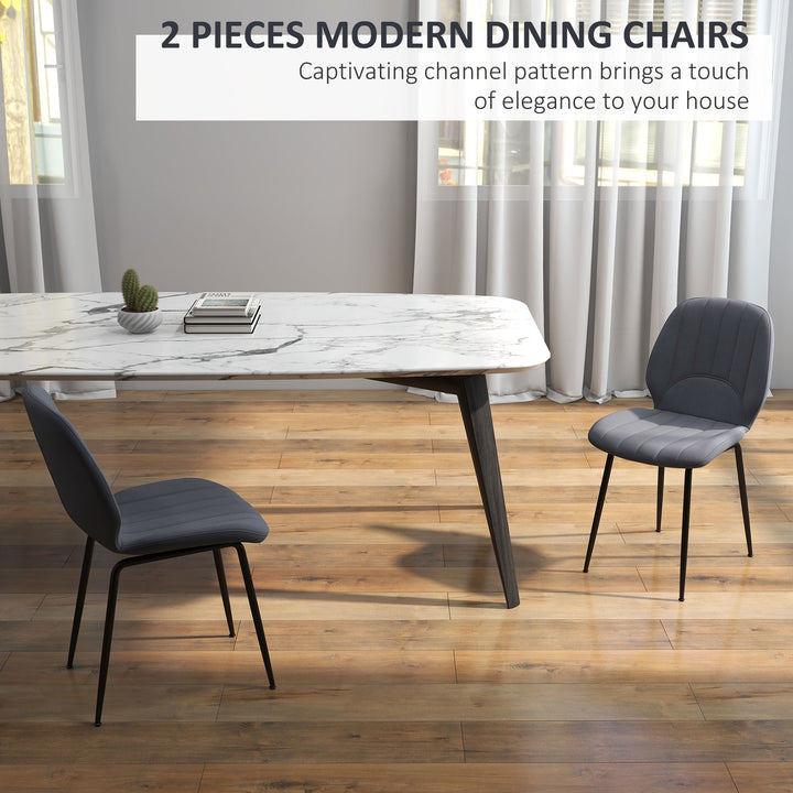 Velvet Dining Chairs Set of 2, 2 Piece Dining Room Chairs with Backrest, Padded Seat and Steel Legs, Dark Grey
