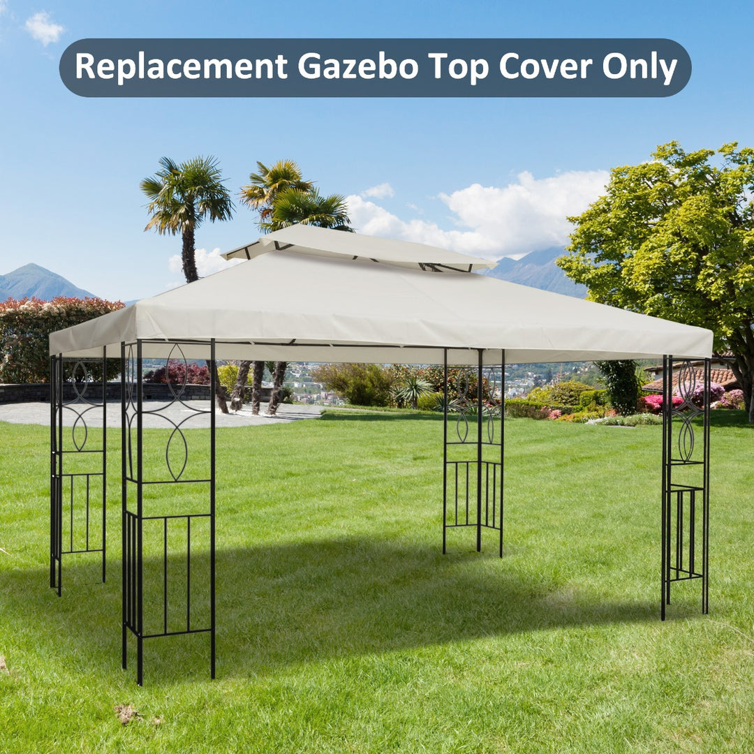 Outsunny 3x4m Gazebo Replacement Roof Canopy 2 Tier Top UV Cover Garden Patio Outdoor Sun Awning Shelters Cream (TOP ONLY)