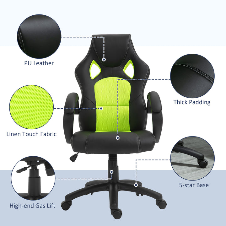 High-Back Gaming Chair Swivel Home Office Computer Racing Gamer Desk Chair, Black Green
