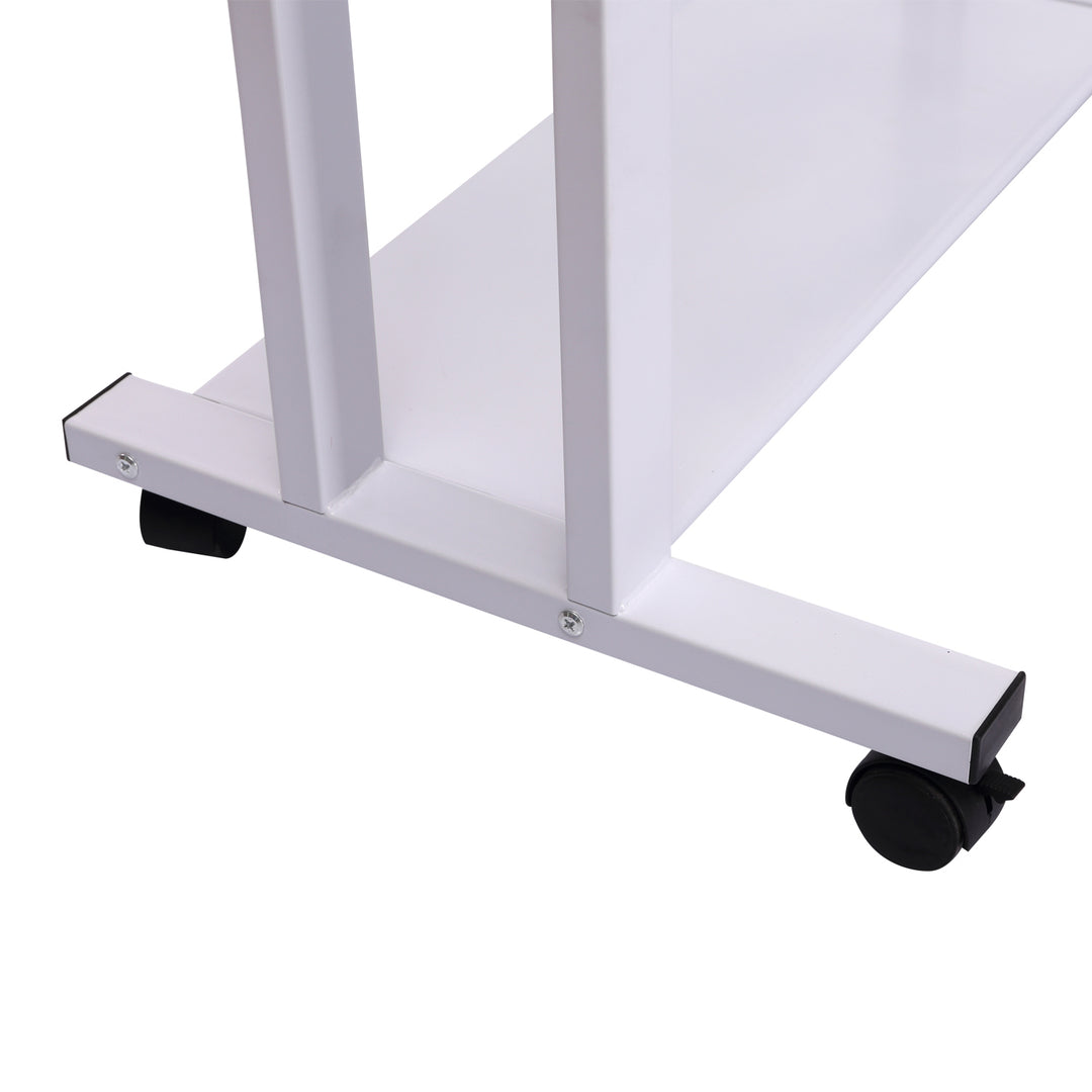 Computer Desk Glass Table Workstation Laptop pc desk mobile  with wheels White