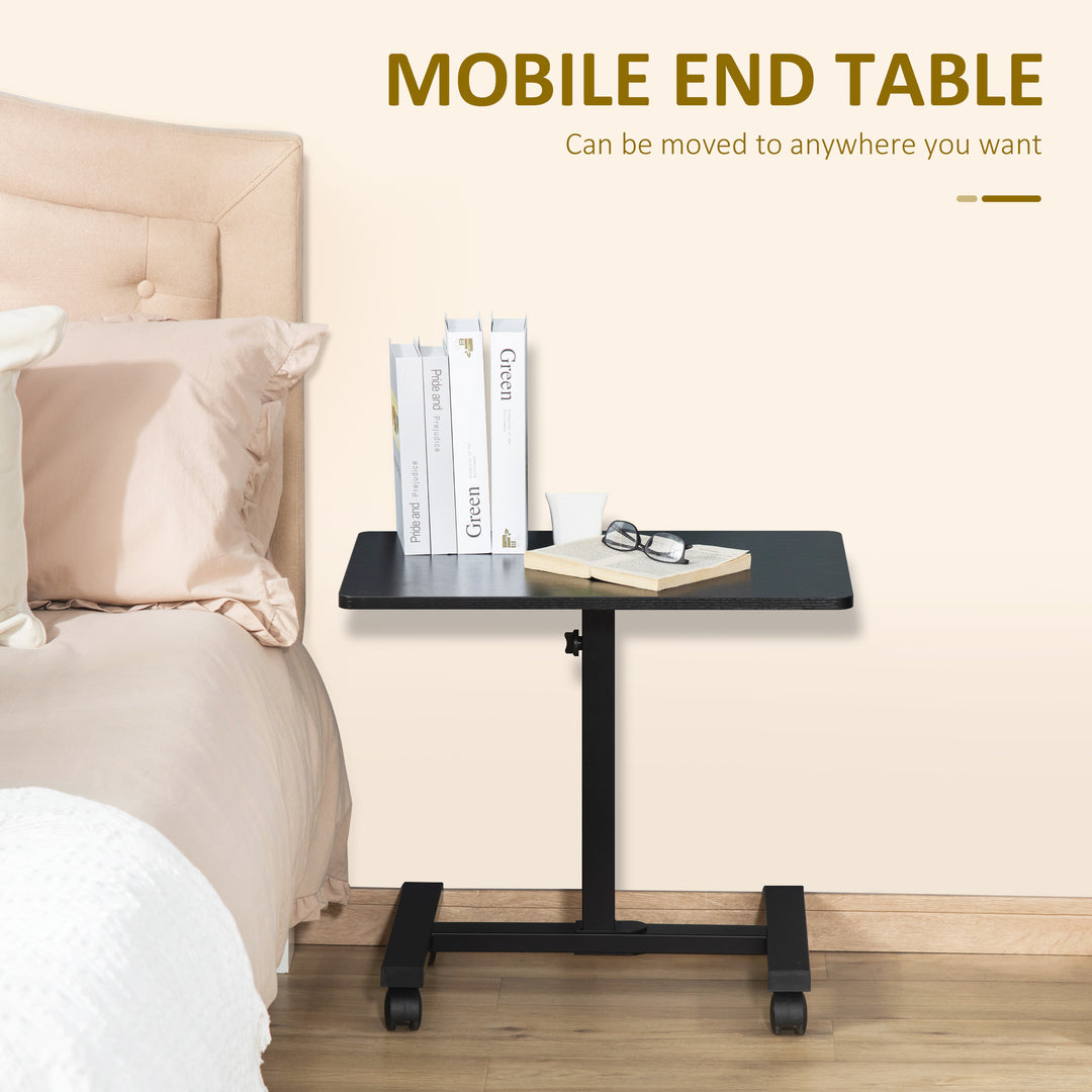 Mobile Overbed Table, Rolling Laptop Stand with Wheels, Height Adjustable Sofa Side Table for Home Office, Black