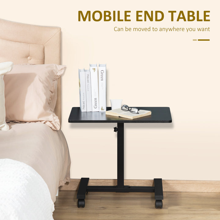Mobile Overbed Table, Rolling Laptop Stand with Wheels, Height Adjustable Sofa Side Table for Home Office, Black