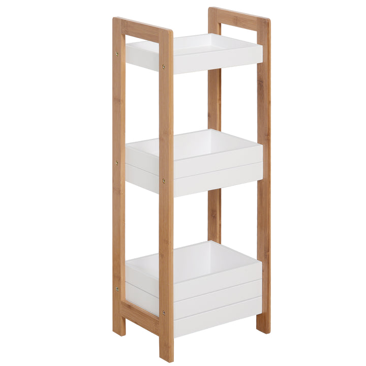 3-Tier Bathroom Rack Storage Shelf Bamboo Organiser Shower Tower for Narrow Place