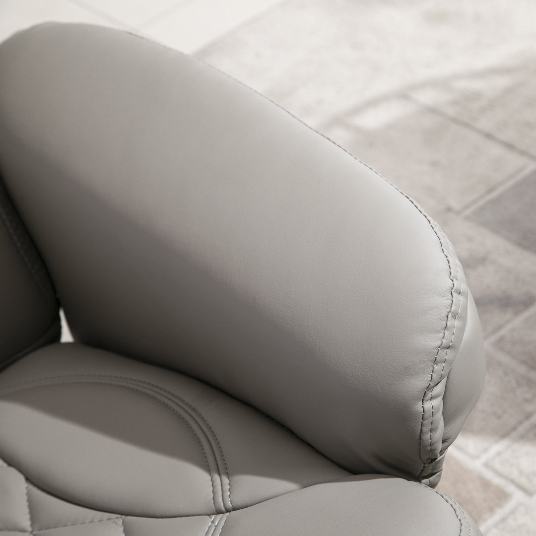 HOMCOM PU Recliner Chair with Footrest, Headrest, Round Wood Base, Lounge Reading Armchair for Living Room, Bedroom, Office, Grey