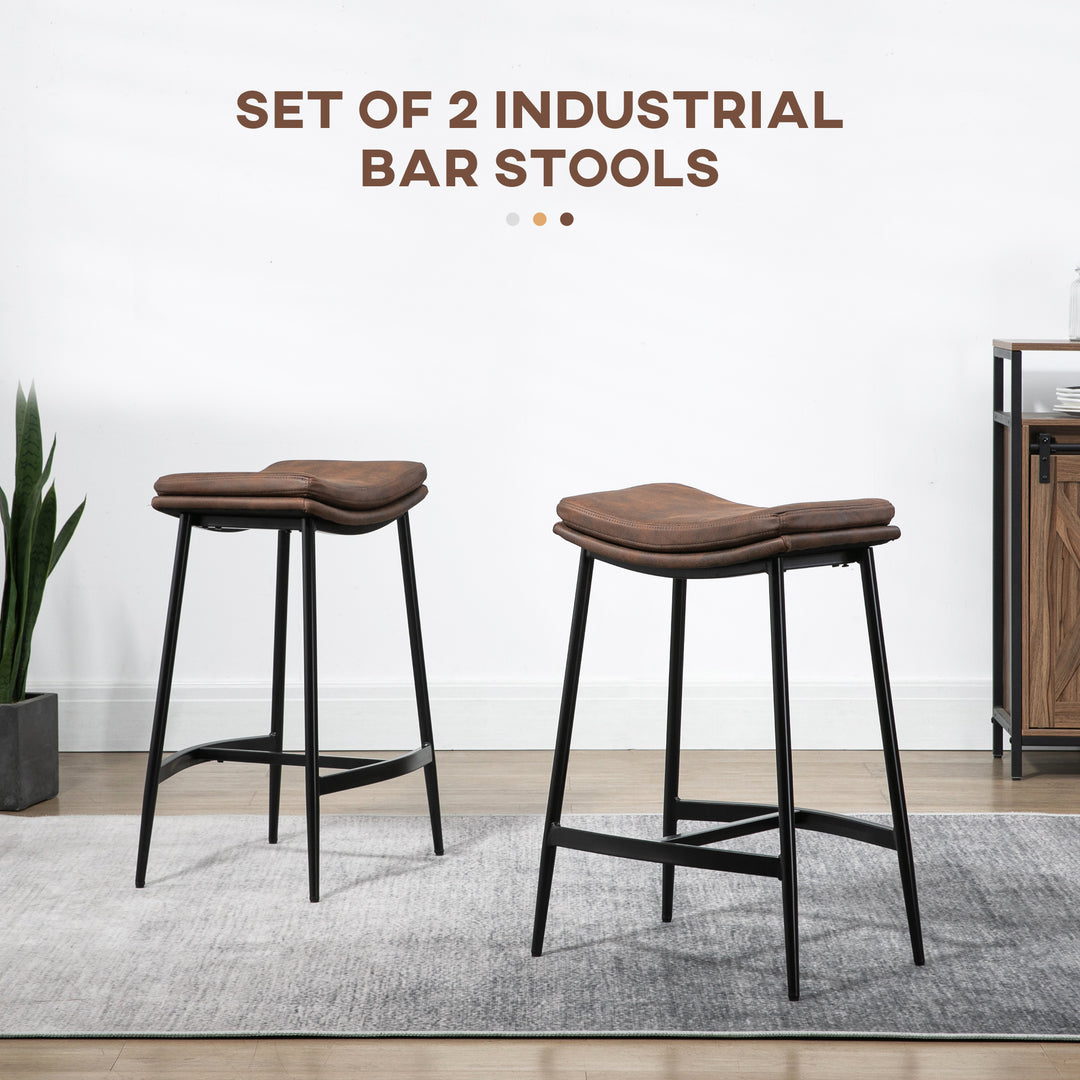 Breakfast Bar Stools Set of 2, Microfibre Upholstered Barstools, Industrial Bar Chairs with Curved Seat and Steel Frame