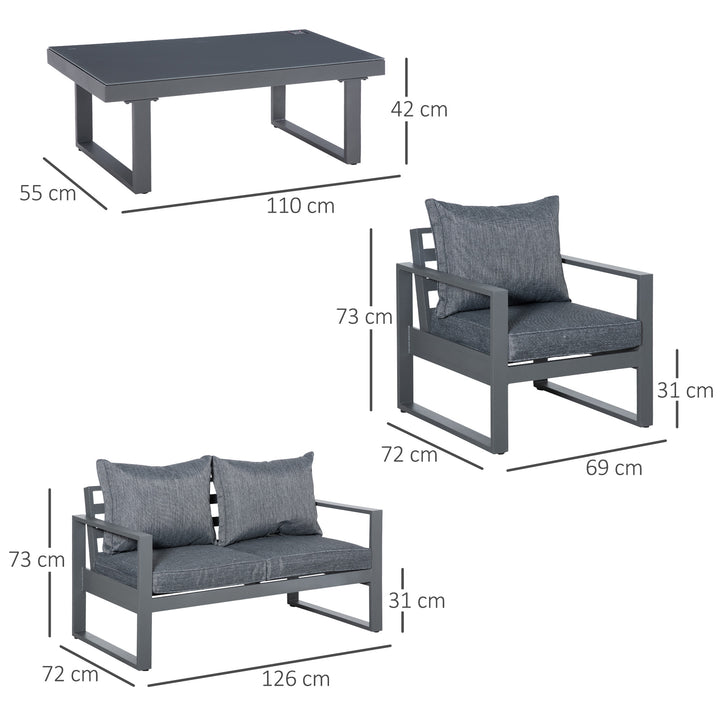 4 Piece Aluminium Garden Sofa Set with Coffee Table, Outdoor Furniture Set with Padded Cushions &amp; Olefin Cover, Dark Grey