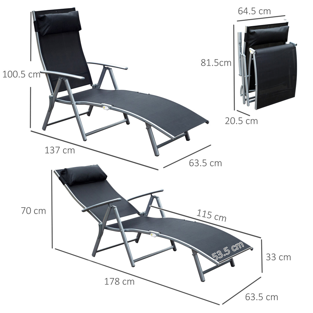 Outsunny Texteline Sun Lounger Recliner Chair Patio Foldable Garden 5 Levels Black