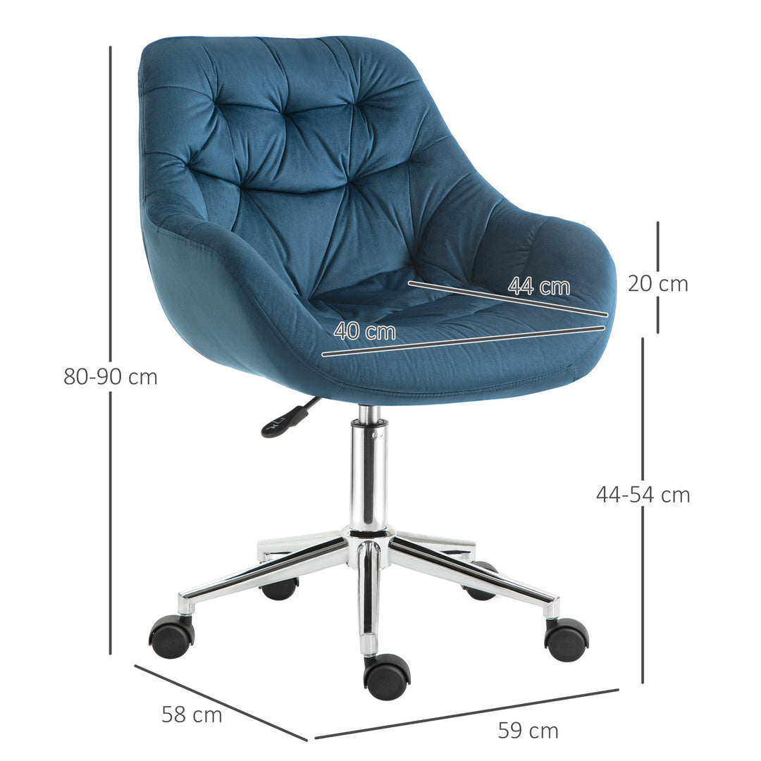 Vinsetto Home Office Chair Velvet Ergonomic Computer Chair Comfy Desk Chair with Adjustable Height, Arm and Back Support, Blue