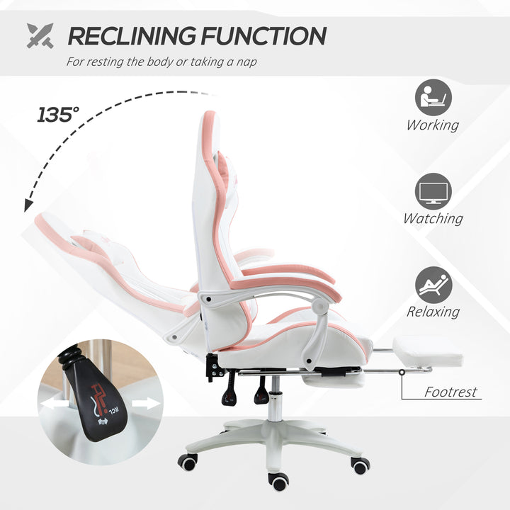 Vinsetto Racing Gaming Chair, Reclining PU Leather Computer Chair with 360 Degree Swivel Seat, White and Pink