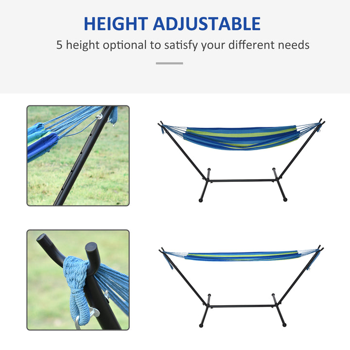 Outsunny 294 x 117cm Hammock with Stand Camping Hammock with Portable Carrying Bag, Adjustable Height, 120kg Load Capacity, Green Stripe