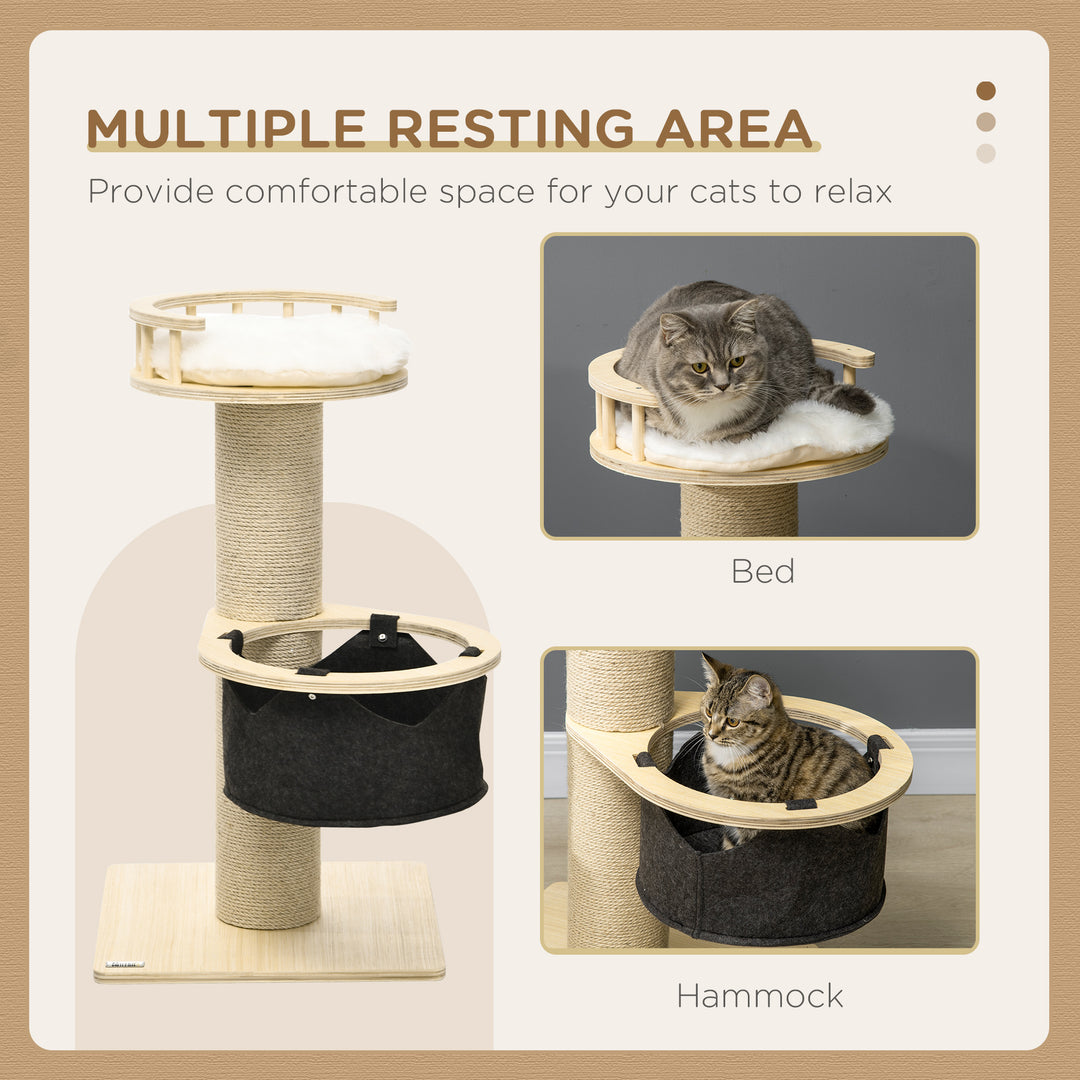 PawHut 84cm Cat Tree, Kitty Activity Center with Hammock &amp; Bed, Cat Tower with Jute Scratching Post, Natural