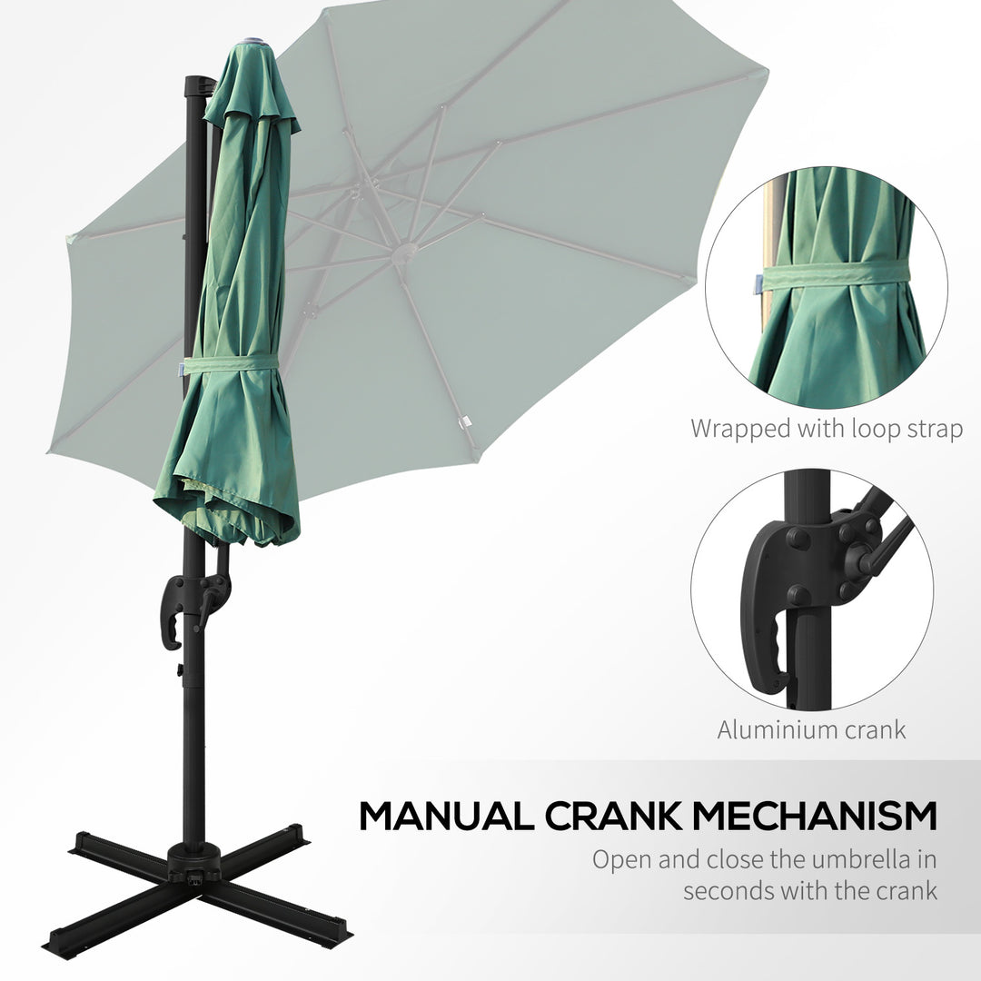 3m Patio Offset Roma Parasol Cantilever Hanging Sun Shade Canopy Shelter 360¡ Rotation with Cross Base - Green