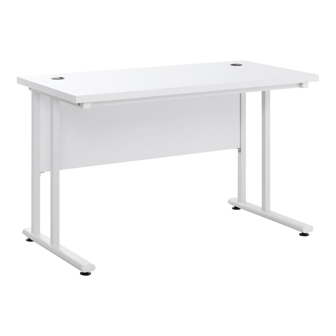 Computer Desk, Home Office Desk, Writing Table, 120x60x75cm Laptop Workstation with 2 Cable Management Holes, C Shaped Metal Legs, White