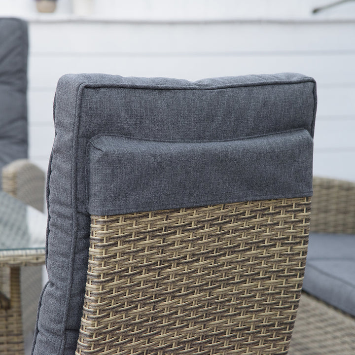 6 Pieces PE Rattan Dining Set, Patio Wicker Conversation Furniture, Tempered Glass Table-top Dining Table w/ Storage Layer, Mixed Grey