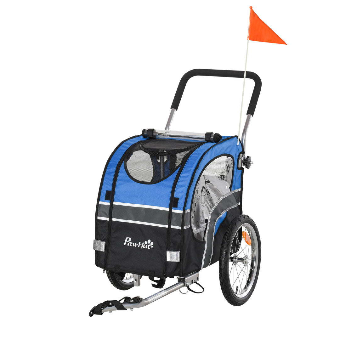 Dog Bike Trailer 2-in-1 Pet Cart Carrier Stroller Pushchair for Bicycle with 360° Rotatable Front Wheel Reflectors Weather Resistant Blue