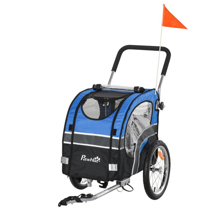 Dog Bike Trailer 2-in-1 Pet Cart Carrier Stroller Pushchair for Bicycle with 360° Rotatable Front Wheel Reflectors Weather Resistant Blue
