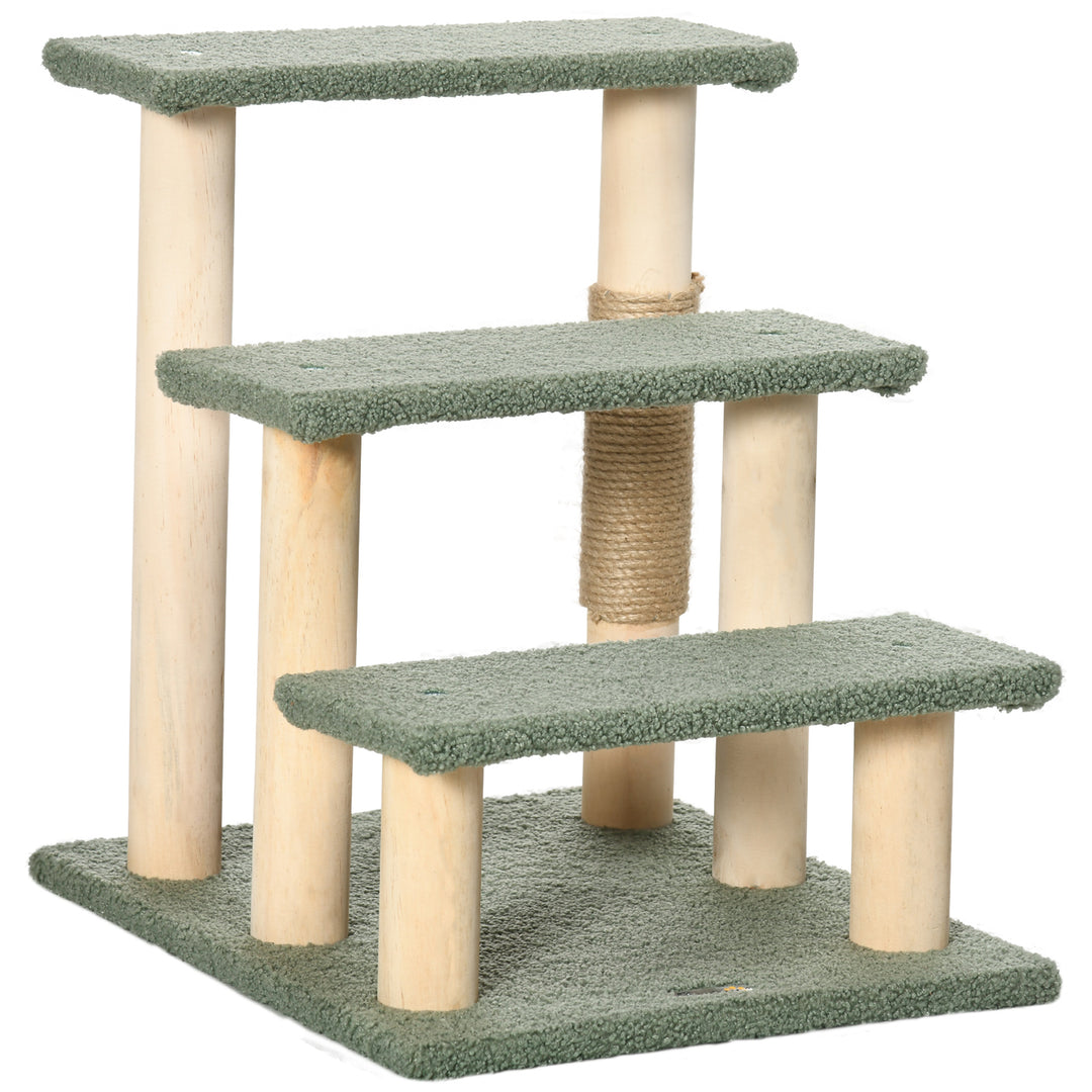 48cm Cat Tree, 3-Layer Kitty Ladder, Cat Climbing Toy, Cat Tower with Ball Toy Jute Scratching Post, Green