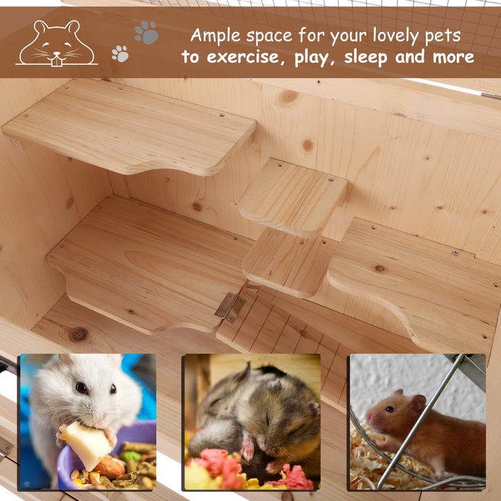 Hamster Cage Wooden Mouse Rodent Small Pet Animals 4 Layers Tall Bottom Storage Shelf Easy Clean