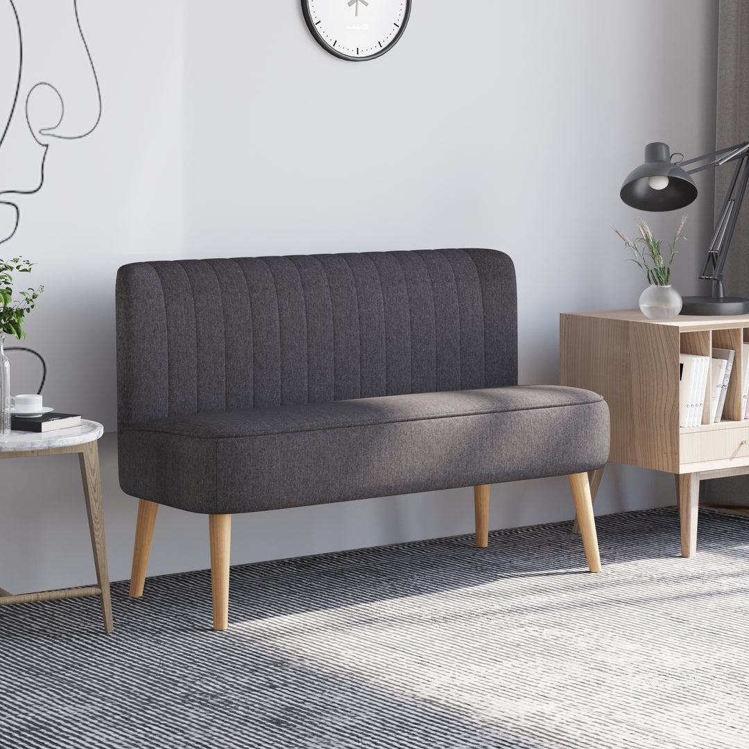 Modern 2 Seat Sofa Loveseat Sofa Couch Compact Sofa Padded Linen Wood Leg, Charcoal Grey