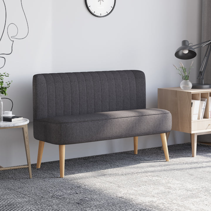 Modern 2 Seat Sofa Loveseat Sofa Couch Compact Sofa Padded Linen Wood Leg, Charcoal Grey