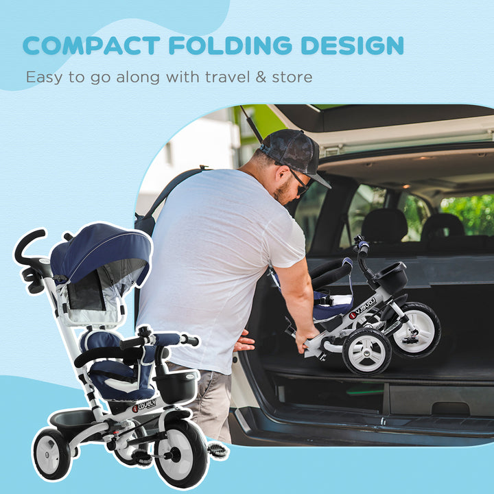 4-in-1 Tricycle 3 Wheels Baby Pedal Trike w/ Canopy for Ages over 18 Months Toddler, Blue