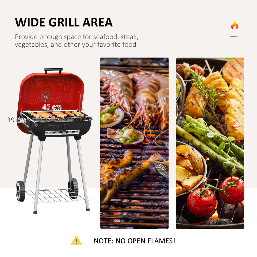 Charcoal Trolley BBQ Garden Outdoor Barbecue Cooking Grill High Temperature Powder Wheel 46x52.5x76cm New