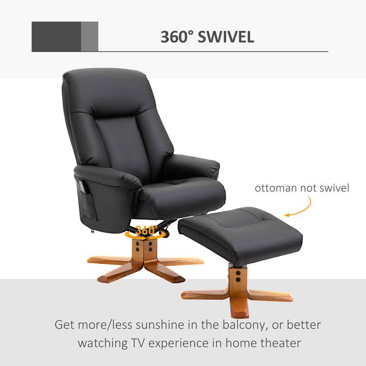 HOMCOM 10-Point Massage Sofa Armchair Chair PU Leather W/ Footrest Stool Recliner Black