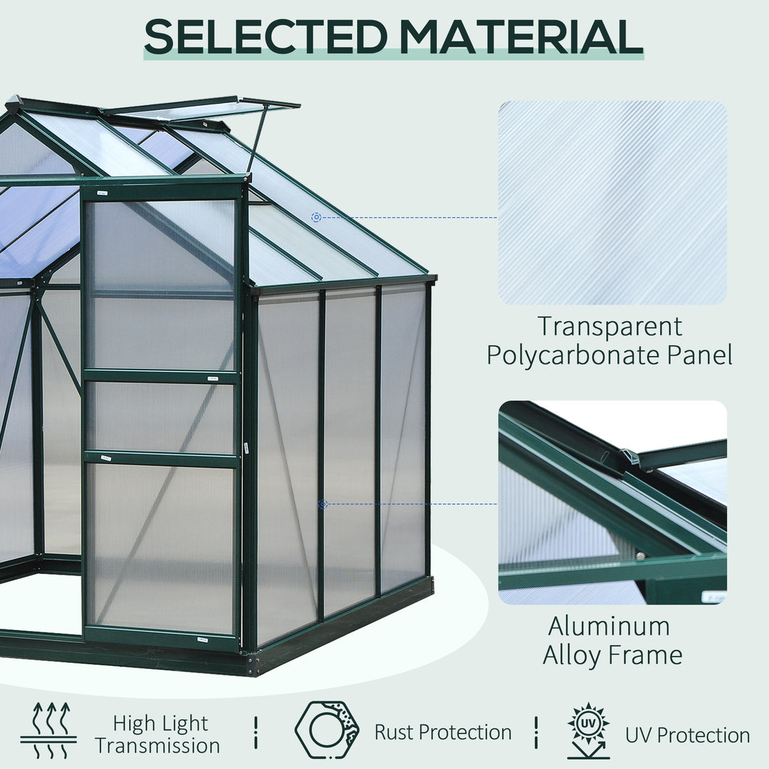 Outsunny Large Walk-In Greenhouse Polycarbonate Garden Greenhouse Plants Grow Galvanized Base Aluminium Frame w/ Slide Door, 6 x 6 ft