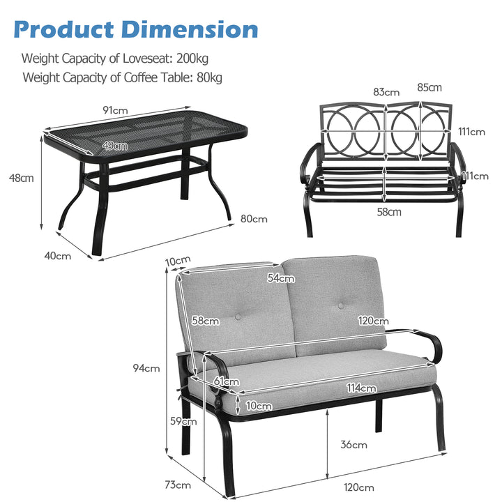 Garden Furniture Set with Coffee Table- Grey