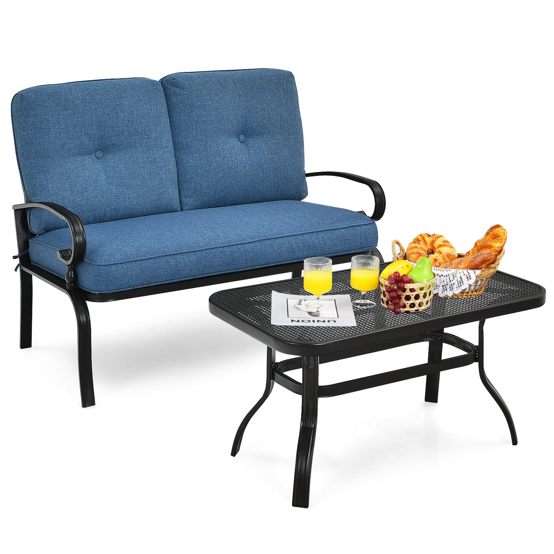 Garden Furniture Set with 2 Seat Sofa and Coffee Table- Navy