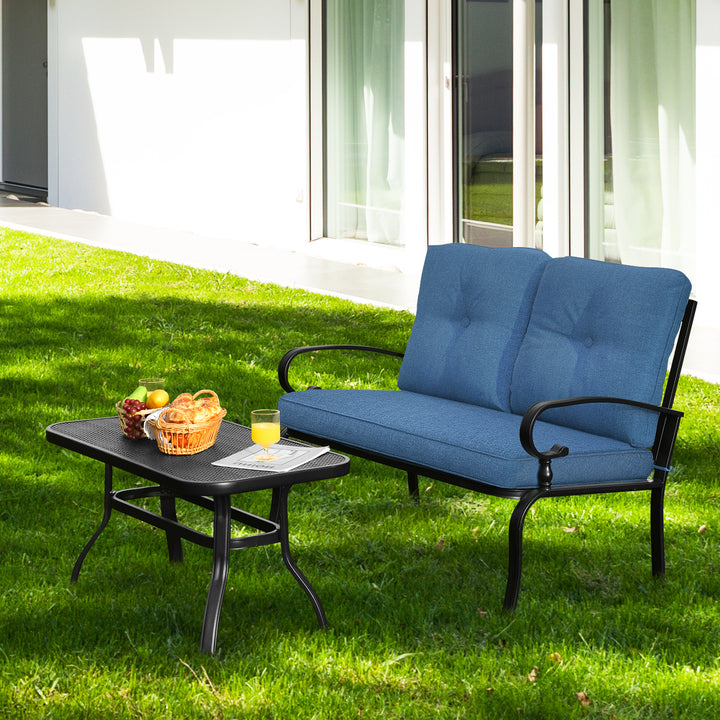 Garden Furniture Set with 2 Seat Sofa and Coffee Table- Navy