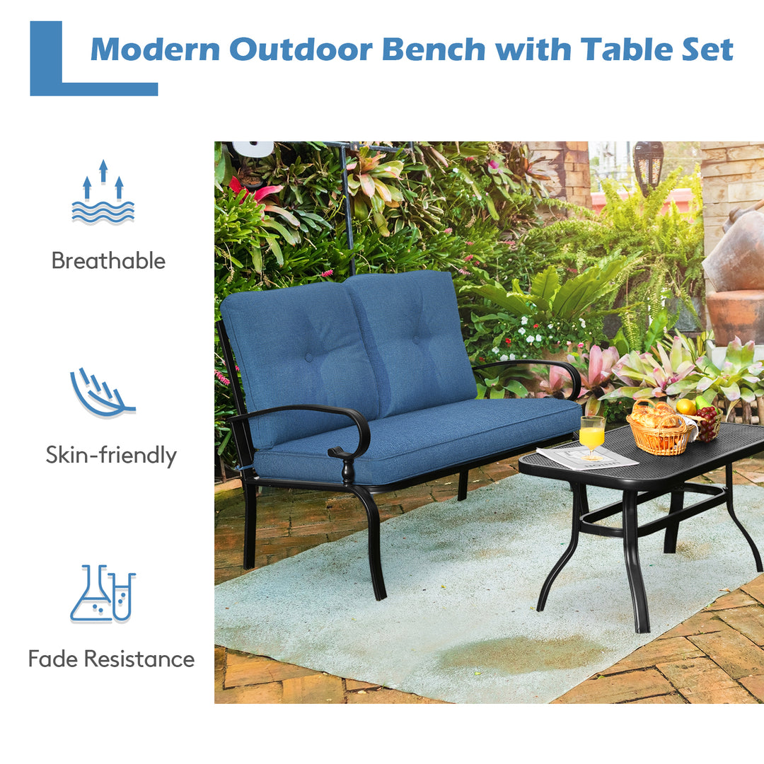 Garden Furniture Set with 2 Seat Sofa and Coffee Table- Navy