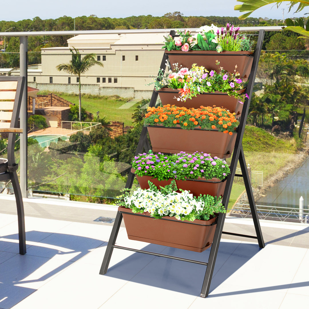 5-Tier Freestanding Garden Raised Planters with 5 Container Boxes-Brown