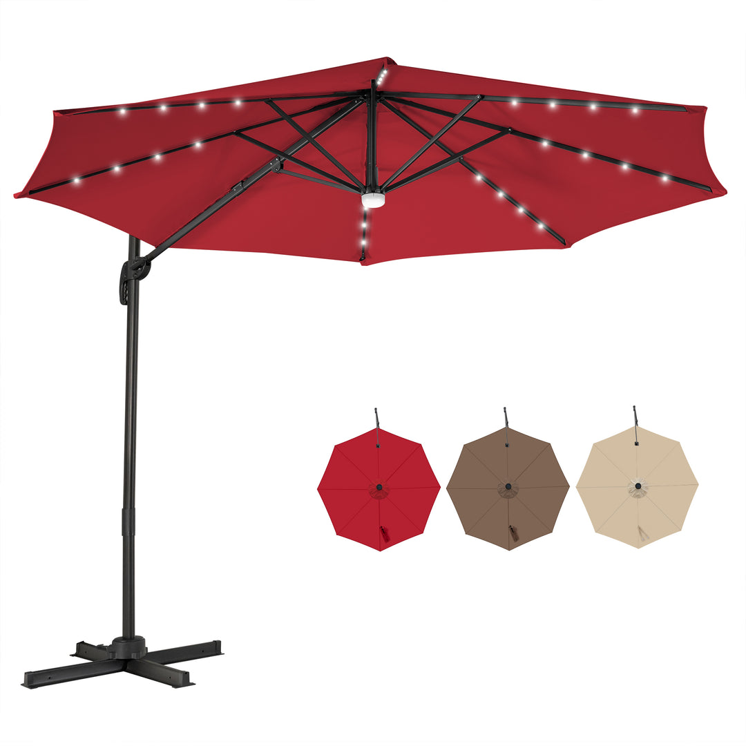 Cantilever Solar Umbrella Tilt 360° for Outdoor-Wine