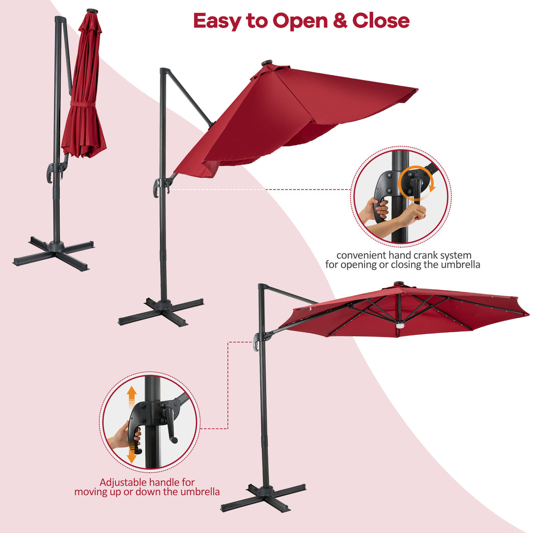 Cantilever Solar Umbrella Tilt 360° for Outdoor-Wine