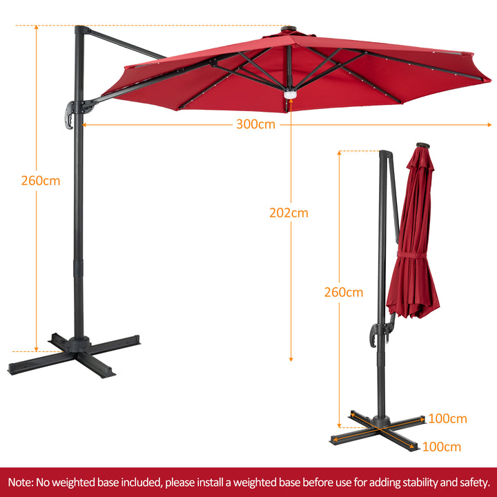 Cantilever Solar Umbrella Tilt 360° for Outdoor-Wine