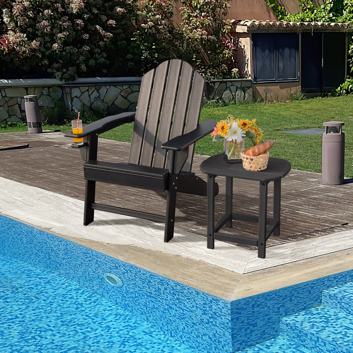 Ergonomic Outdoor Patio Sun Lounger with Built-in Cup Holder-Black