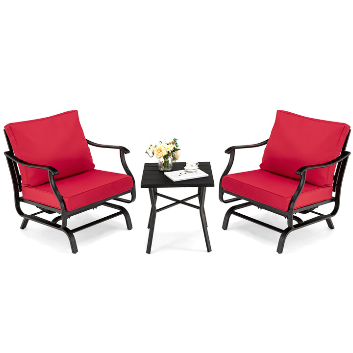 Rocking Garden Furniture Set with Cushions for Balcony Yard-Red