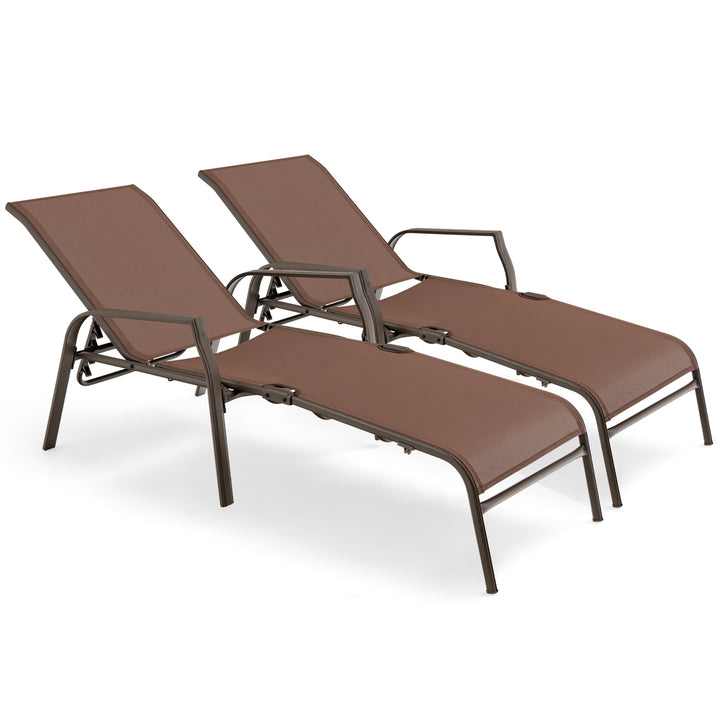 Folding Sun Lounger with Adjustable Stackable Deck -Brown