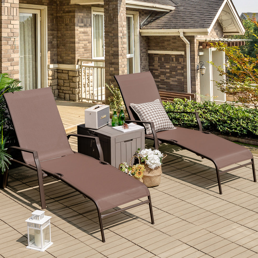 Folding Sun Lounger with Adjustable Stackable Deck -Brown