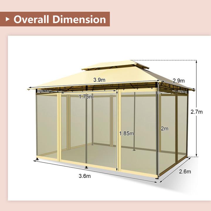 Garden Gazebo with Removable Mesh Side Walls for Patio Backyard -Beige