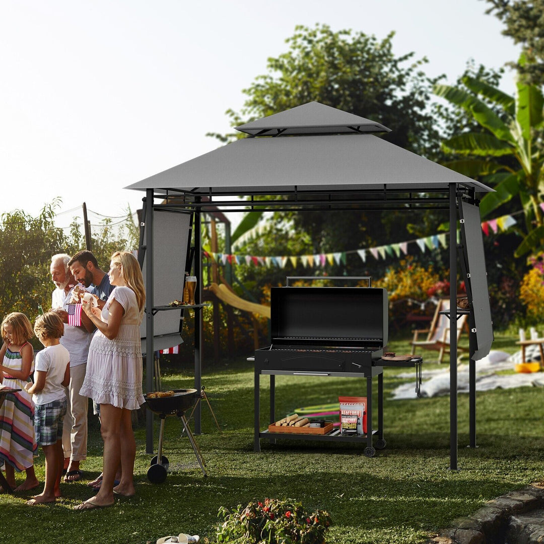 Outdoor Grill Gazebo with Dual Side Awnings-Grey