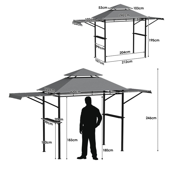 Outdoor Grill Gazebo with Dual Side Awnings-Grey