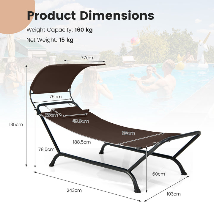 Outdoor Hammock with Stand Cushion and Canopy for Garden Lawn-Coffee