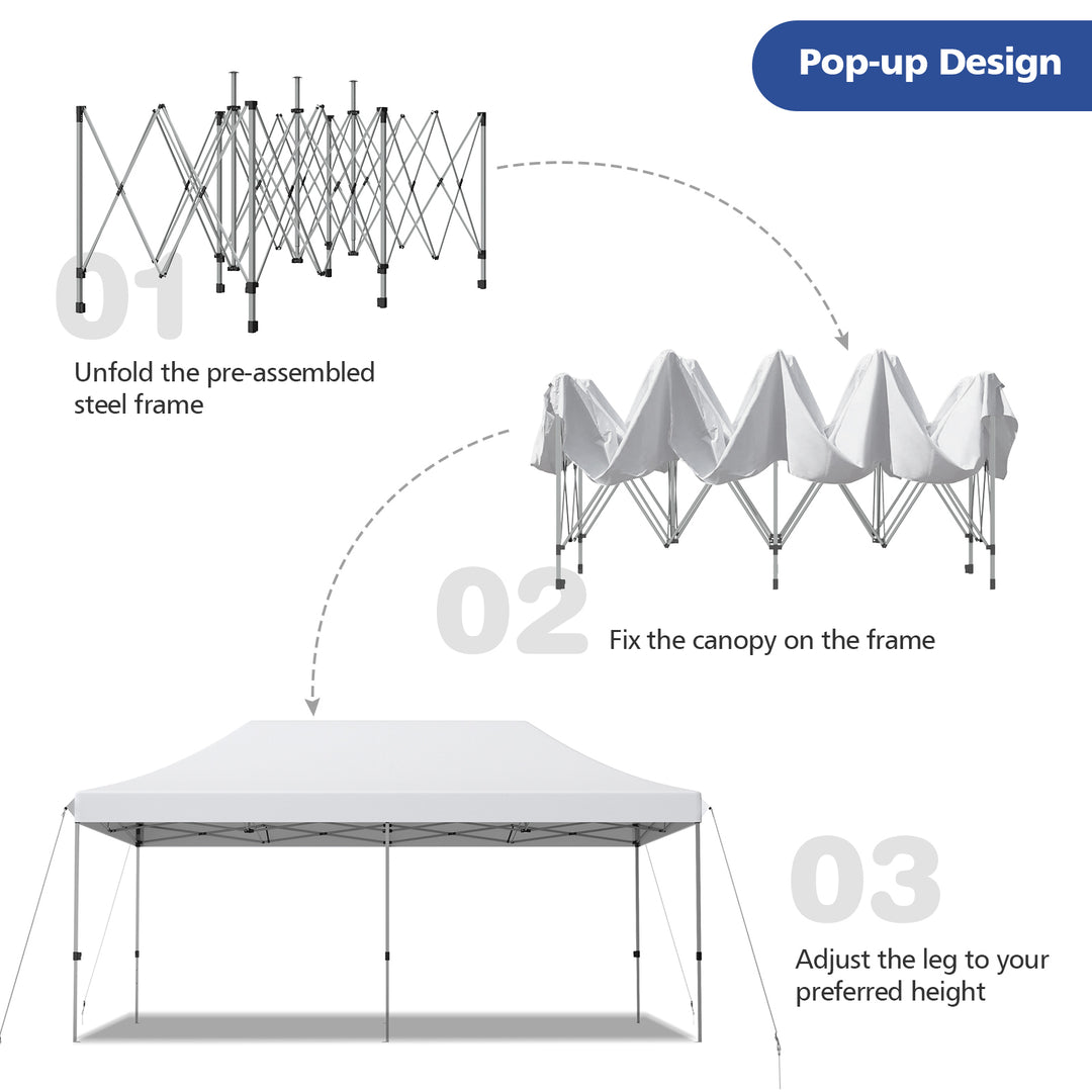 Pop Up Gazebo with 3 Height Positions- White