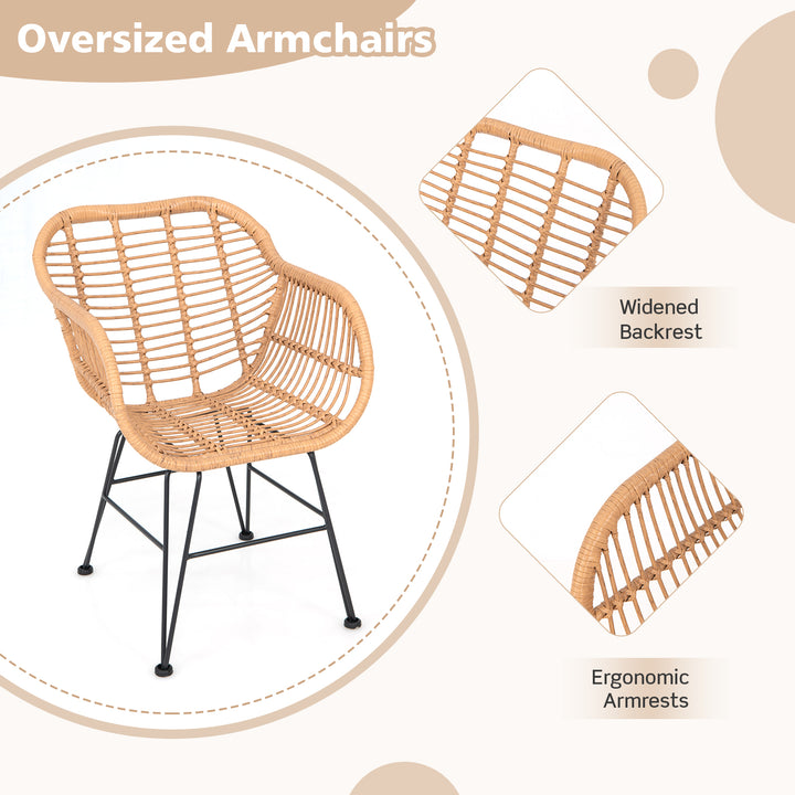 3 Piece Patio Rattan Set with 2 Cushioned Chairs and Tempered Glass Table-White