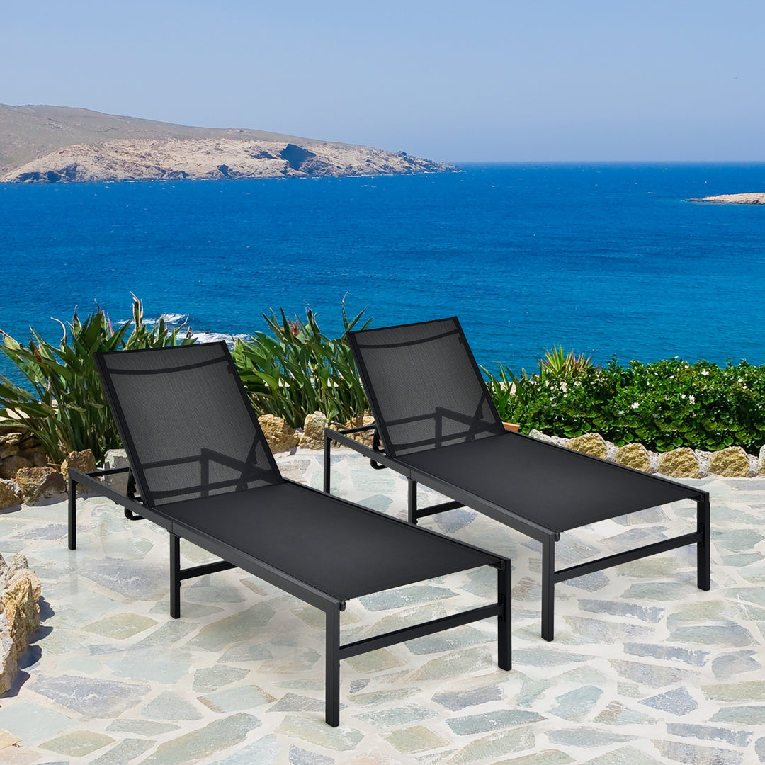 Outdoor Adjustable Chaise Lounge Chair with 5-Position Backrest-Black